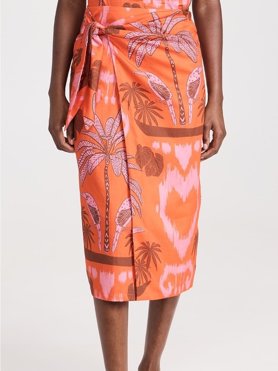 Culthera Dresses & Skirts - Culthera Grenadine Pareo Wrap Skirt Orange Pink Palm Toucan Ikat Print Cotton L